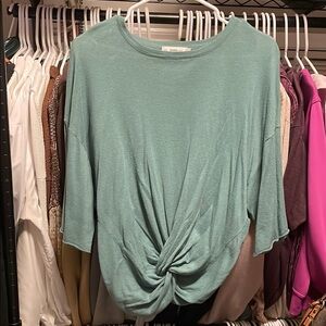 ZARA Knit Front Knot Tee – Sage Green, Size L